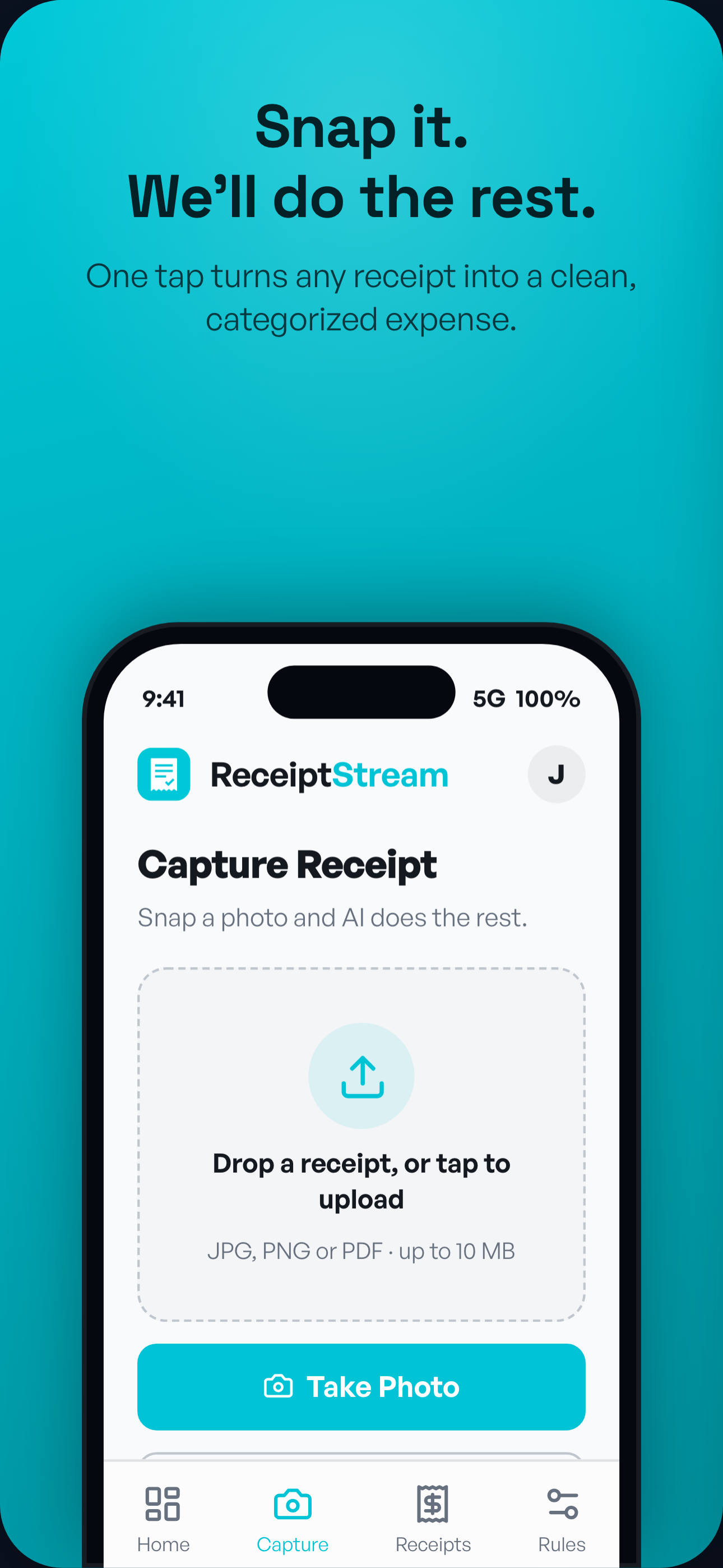 Capture a receipt by photo or upload